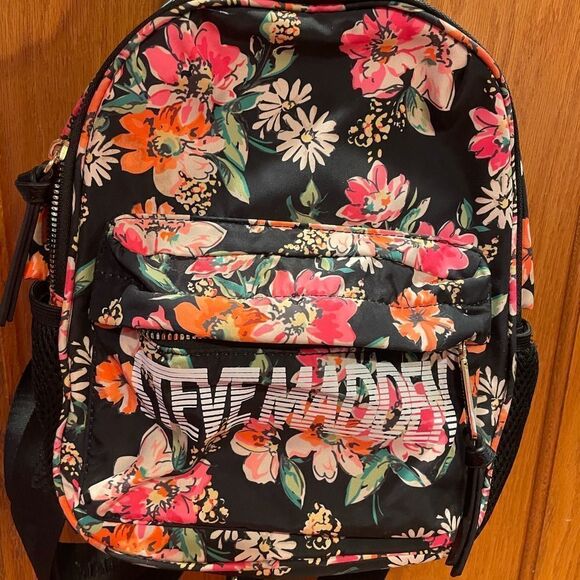Steve Madden Black Orange and Pink Floral Print Backpack 9x10 - Picture 15 of 16